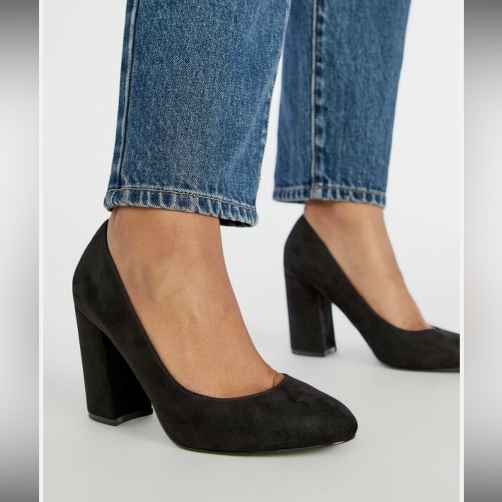 JustFab Black Suede Block Heel Pumps
